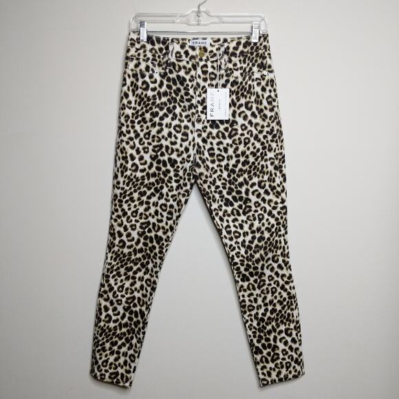 Frame Ali Leopard High Rise Cigarette Jeans Skinny Crop Animal Print 28 New/Flaw - Picture 1 of 15